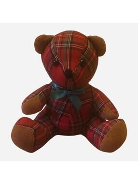 Vintage 1984 Dakin Plaid collectible teddy bear with blue bow